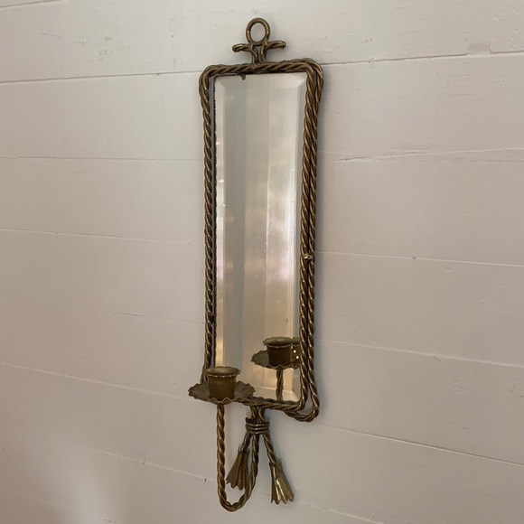 •VINTAGE MIDCENTURY GOLD TASSEL MIRROR SCONCE•